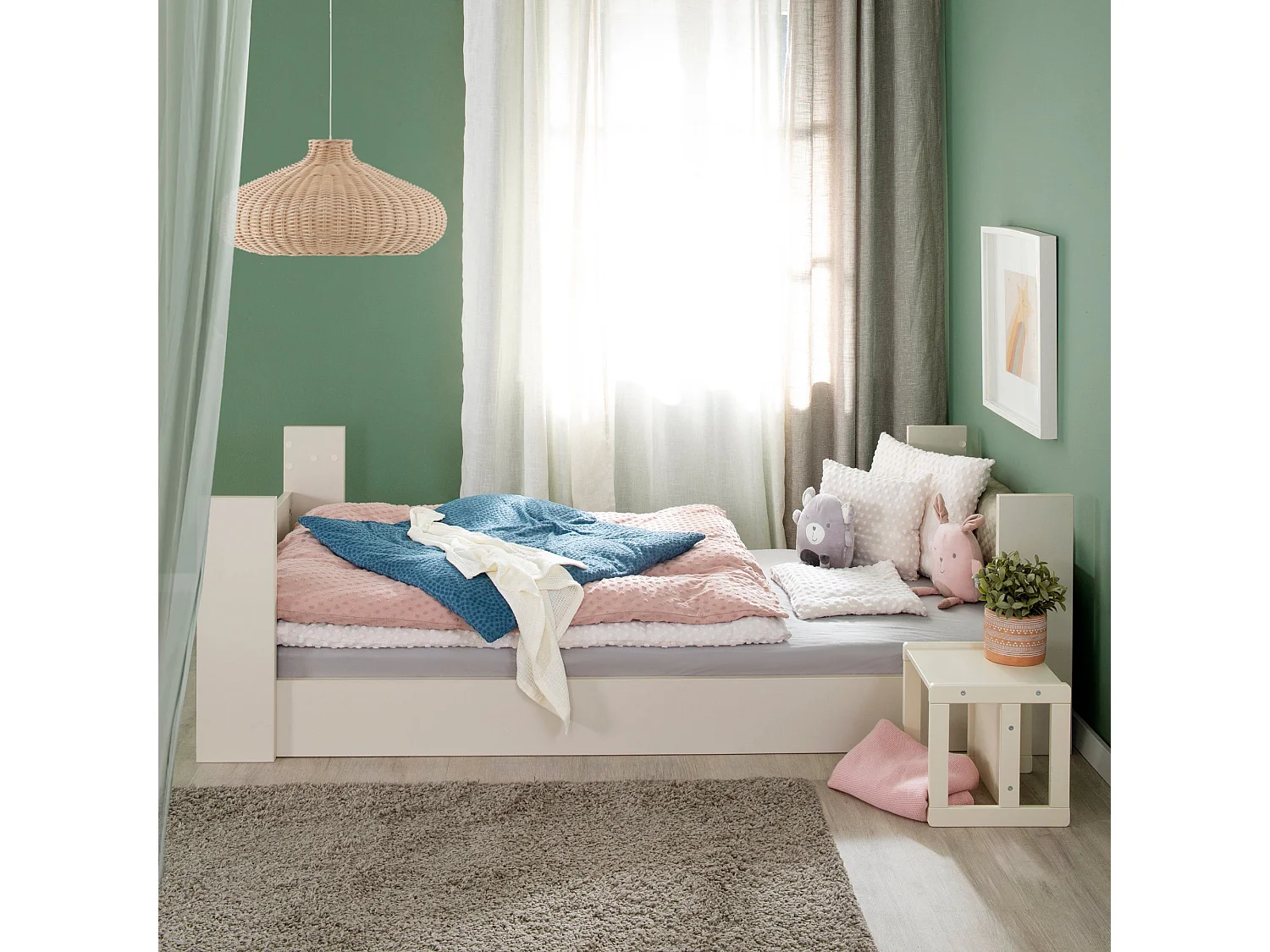 Lit évolutif Flexi Grow avec barrière de protection, couleur Cachemire, 90x200 cm, design Montessori