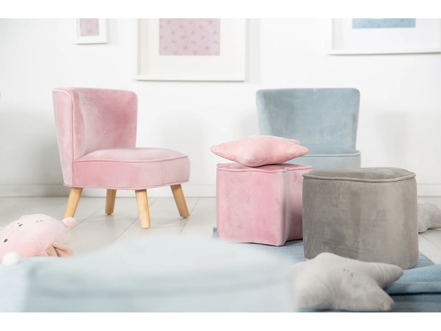 Roba Kindersessel Lil Sofa en Malva con Patas de Madera