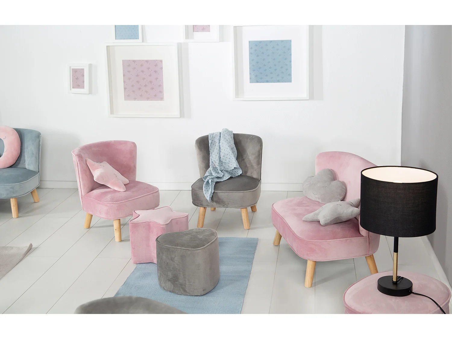 Roba Kindersessel Lil Sofa en Malva con Patas de Madera
