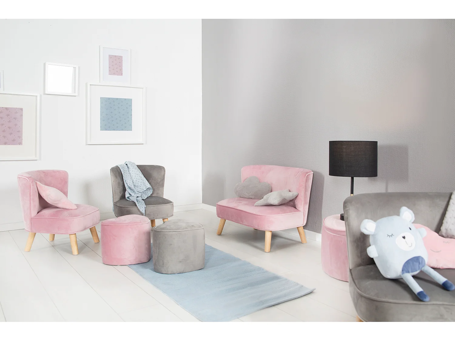 Roba Kindersessel Lil Sofa en Malva con Patas de Madera