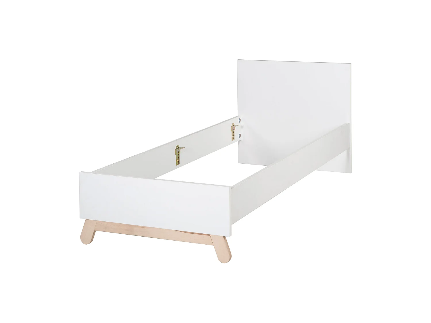 Lit de Jeunesse Moderne Blanc Clara avec Pieds en Hêtre Massif 90x200 cm