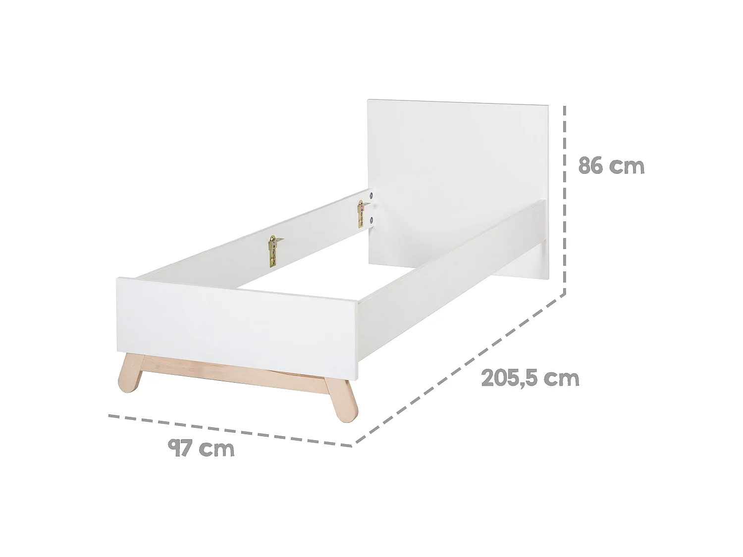 Lit de Jeunesse Moderne Blanc Clara avec Pieds en Hêtre Massif 90x200 cm