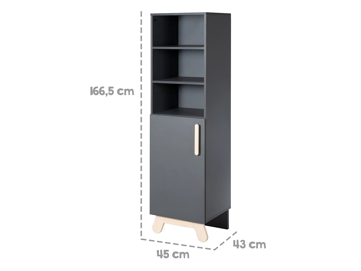 Étagère enfant Jara avec finition gris anthracite et éléments en bois de hêtre