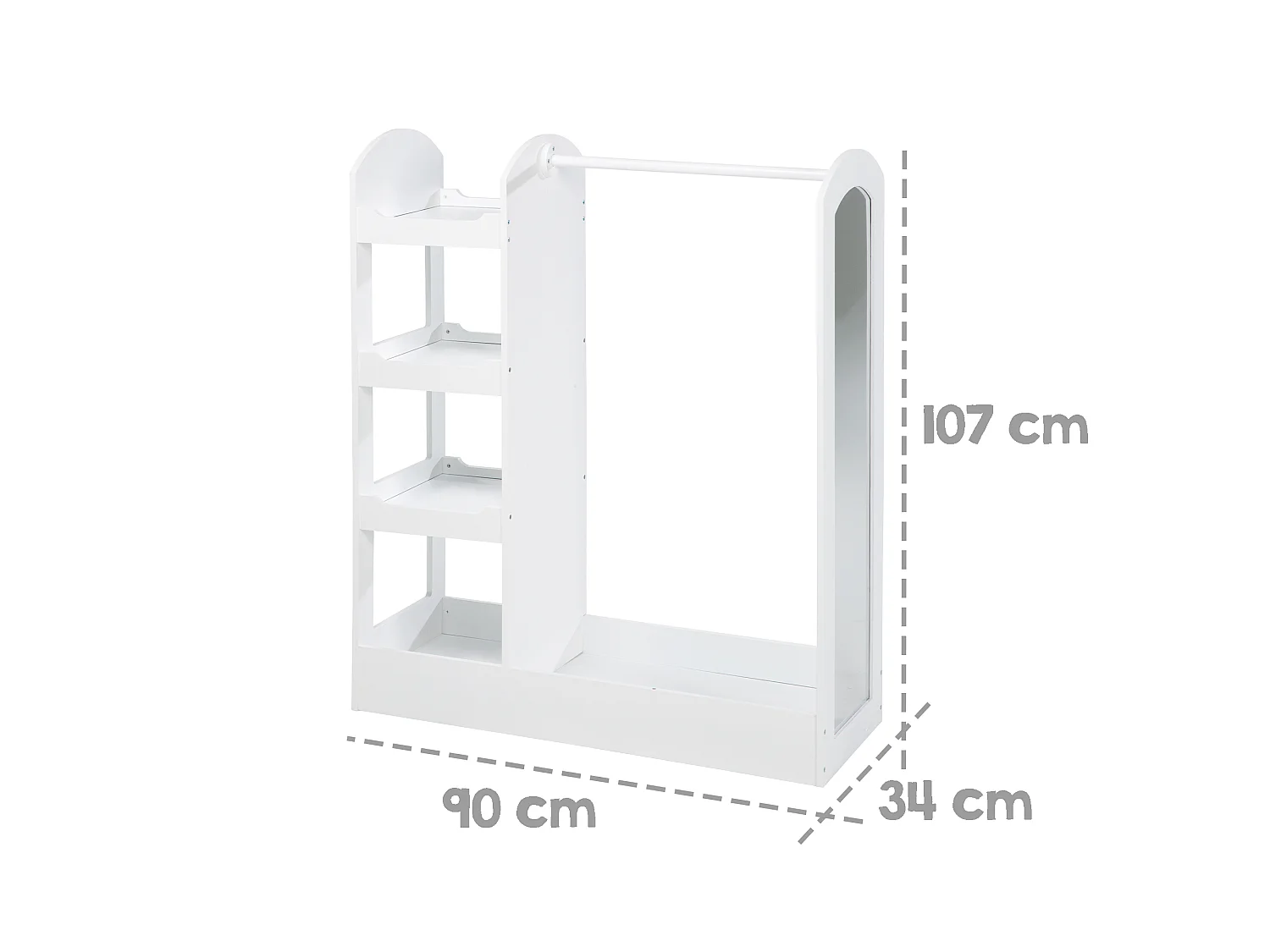 Armadio Bambini Roba Bianco 107x90x34.5cm con Specchio e 4 Ripiani