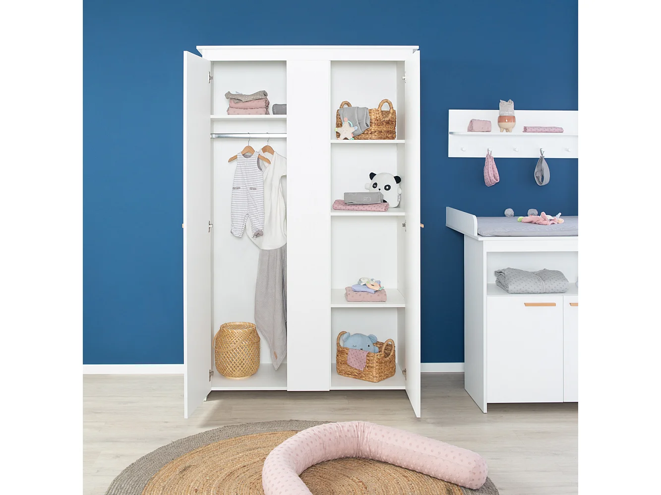 Armario Infantil Blanco Moderno de 2 Puertas Anton con Puertas de Cierre Suave y 5 Estantes