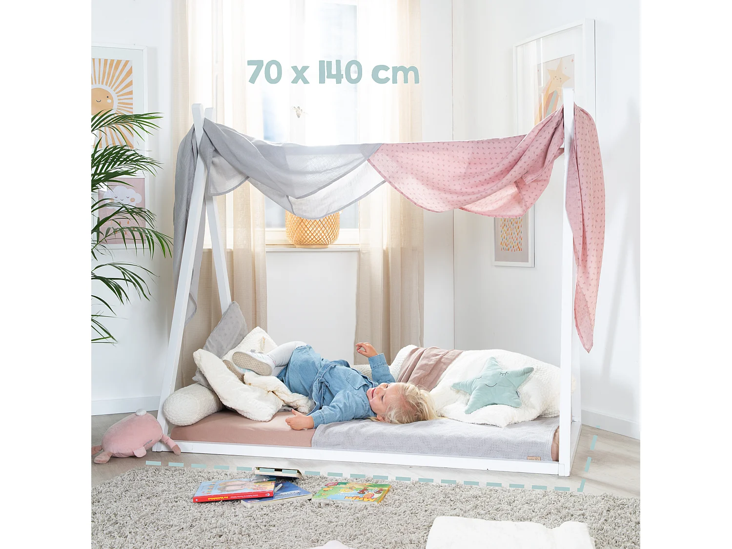 Lit Tipi Roba Style Montessori en Bois Certifié FSC pour Bébé 128x80x146cm