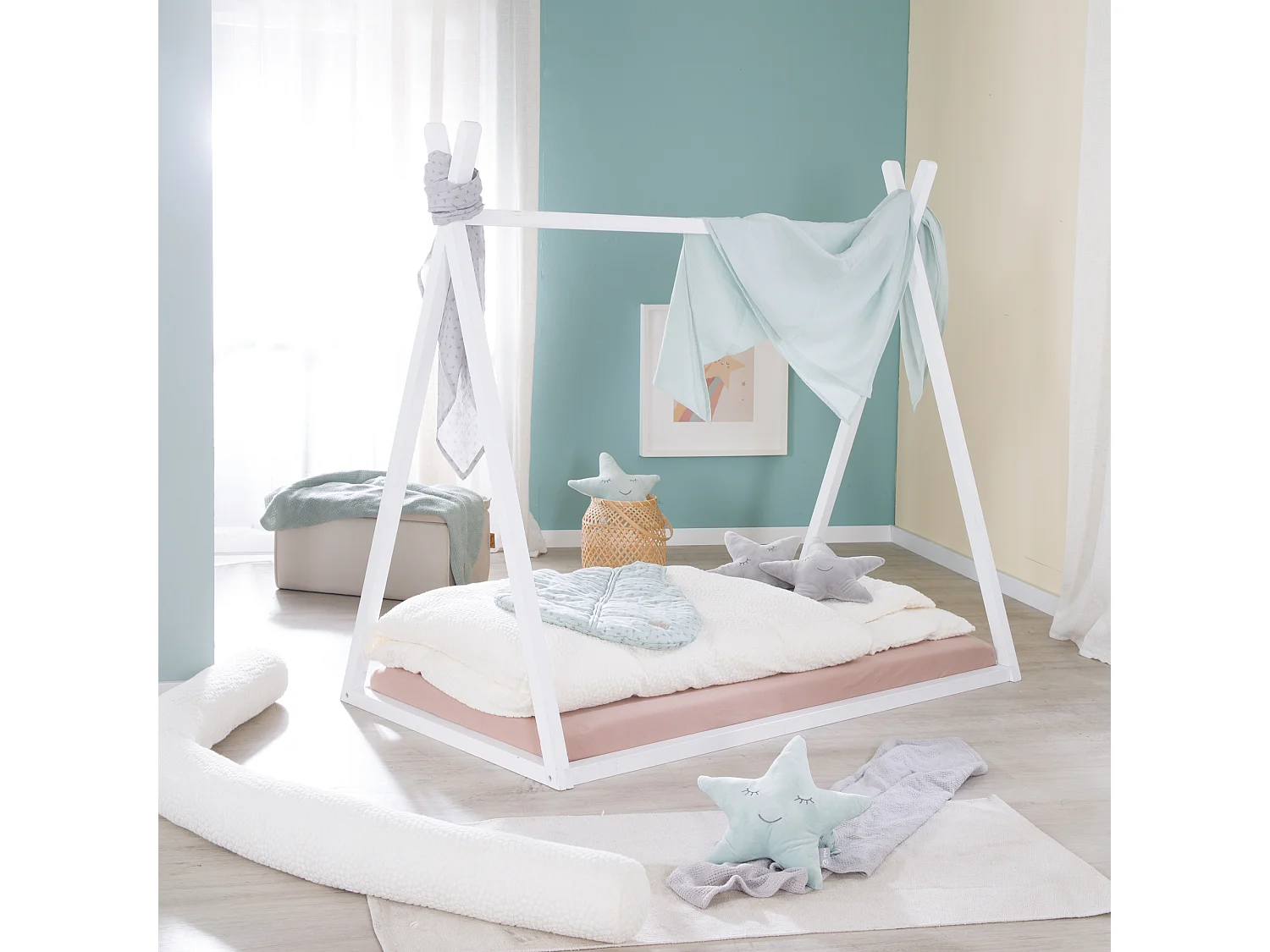 Lit Tipi Roba Style Montessori en Bois Certifié FSC pour Bébé 128x80x146cm