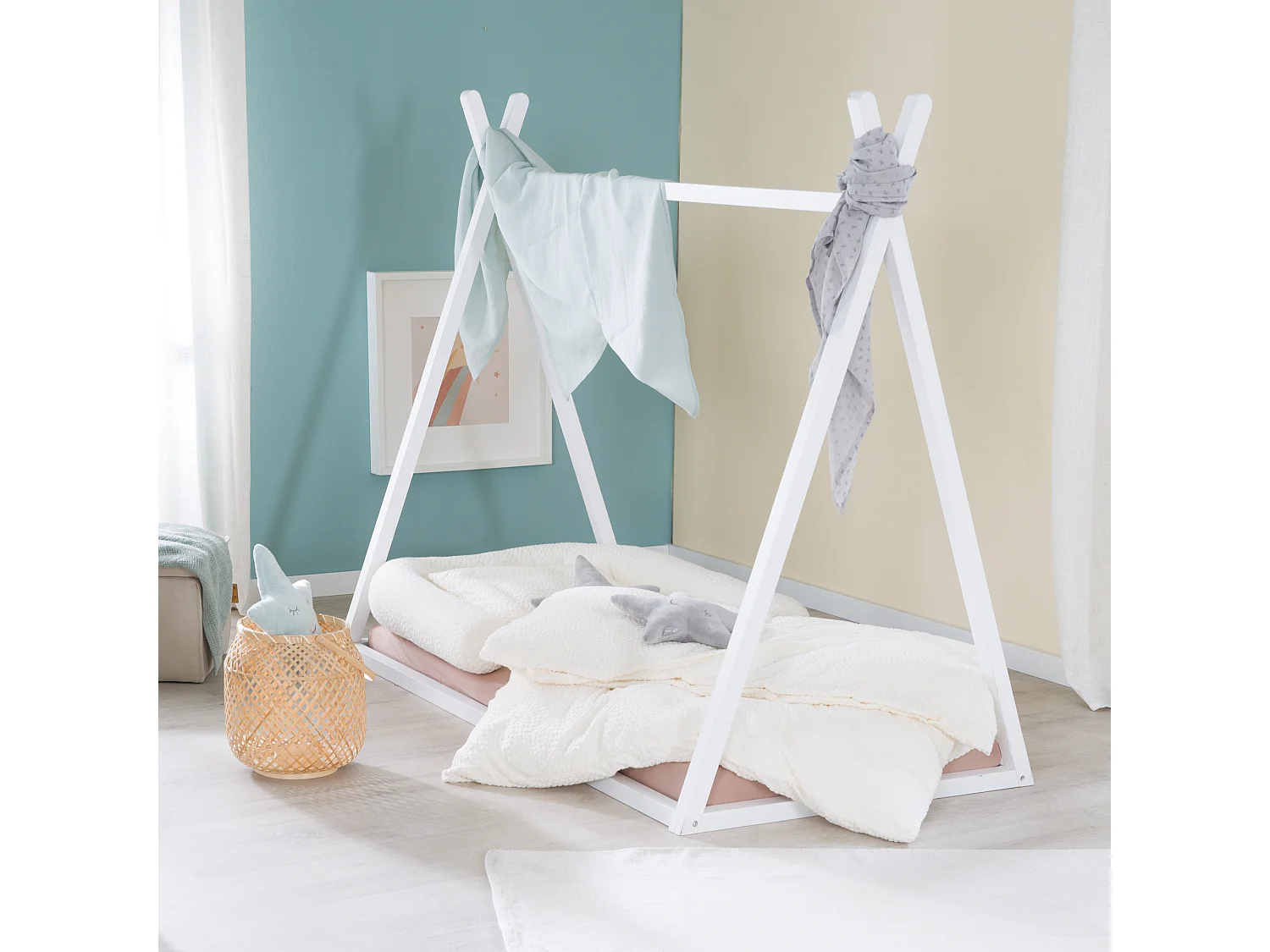 Lit Tipi Roba Style Montessori en Bois Certifié FSC pour Bébé 128x80x146cm
