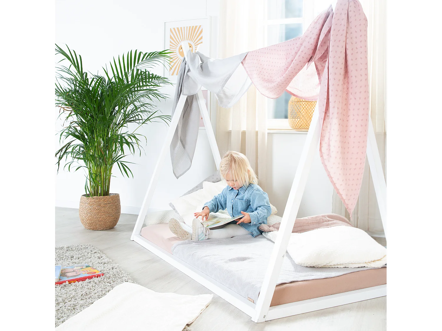 Lit Tipi Roba Style Montessori en Bois Certifié FSC pour Bébé 128x80x146cm