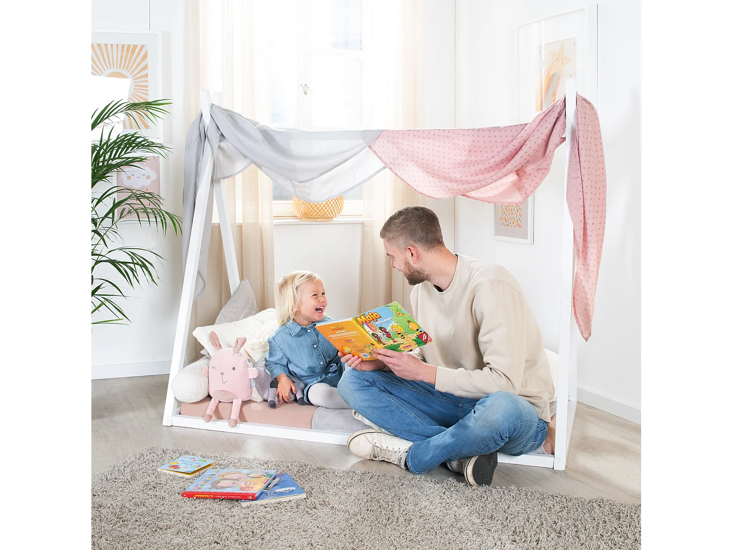 Lit Tipi Roba Style Montessori en Bois Certifié FSC pour Bébé 128x80x146cm
