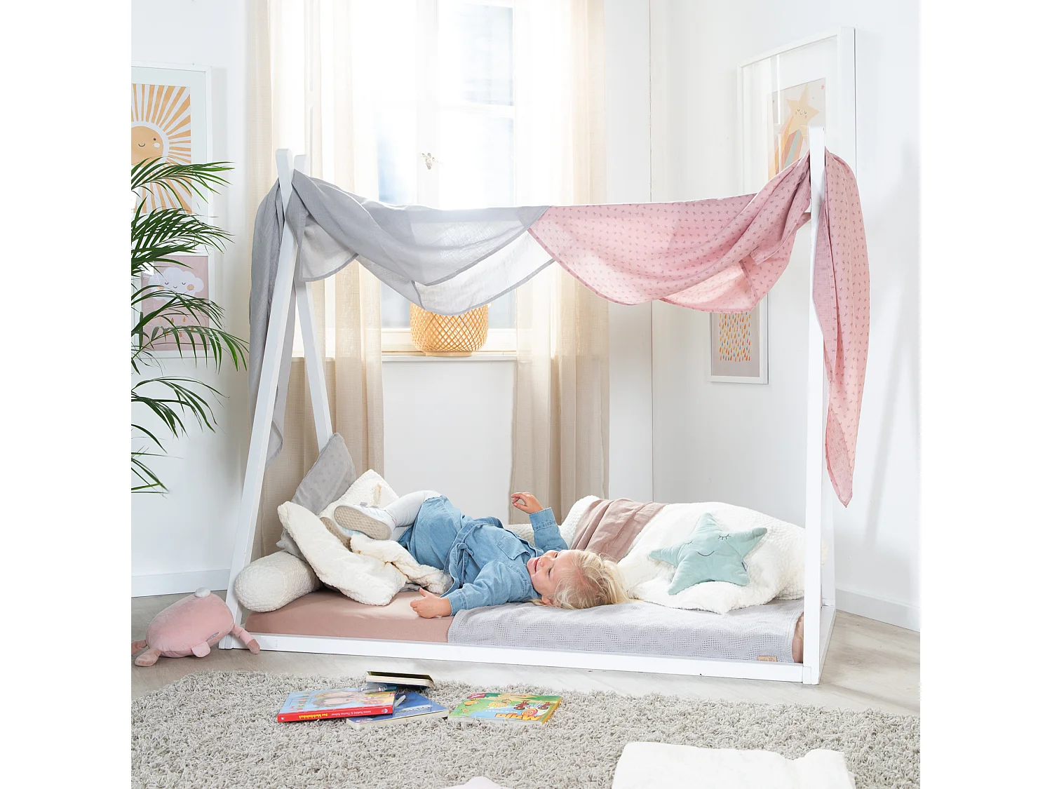 Lit Tipi Roba Style Montessori en Bois Certifié FSC pour Bébé 128x80x146cm