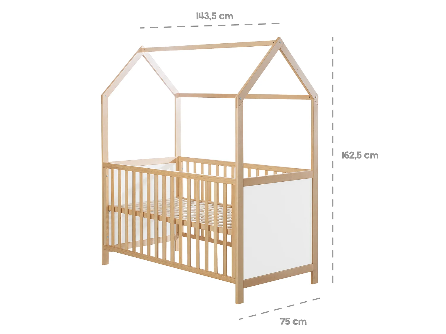 Lit Enfant Convertible Roba Bicolore 70 x 140 cm à 3 Hauteurs Réglables avec Base à Lattes
