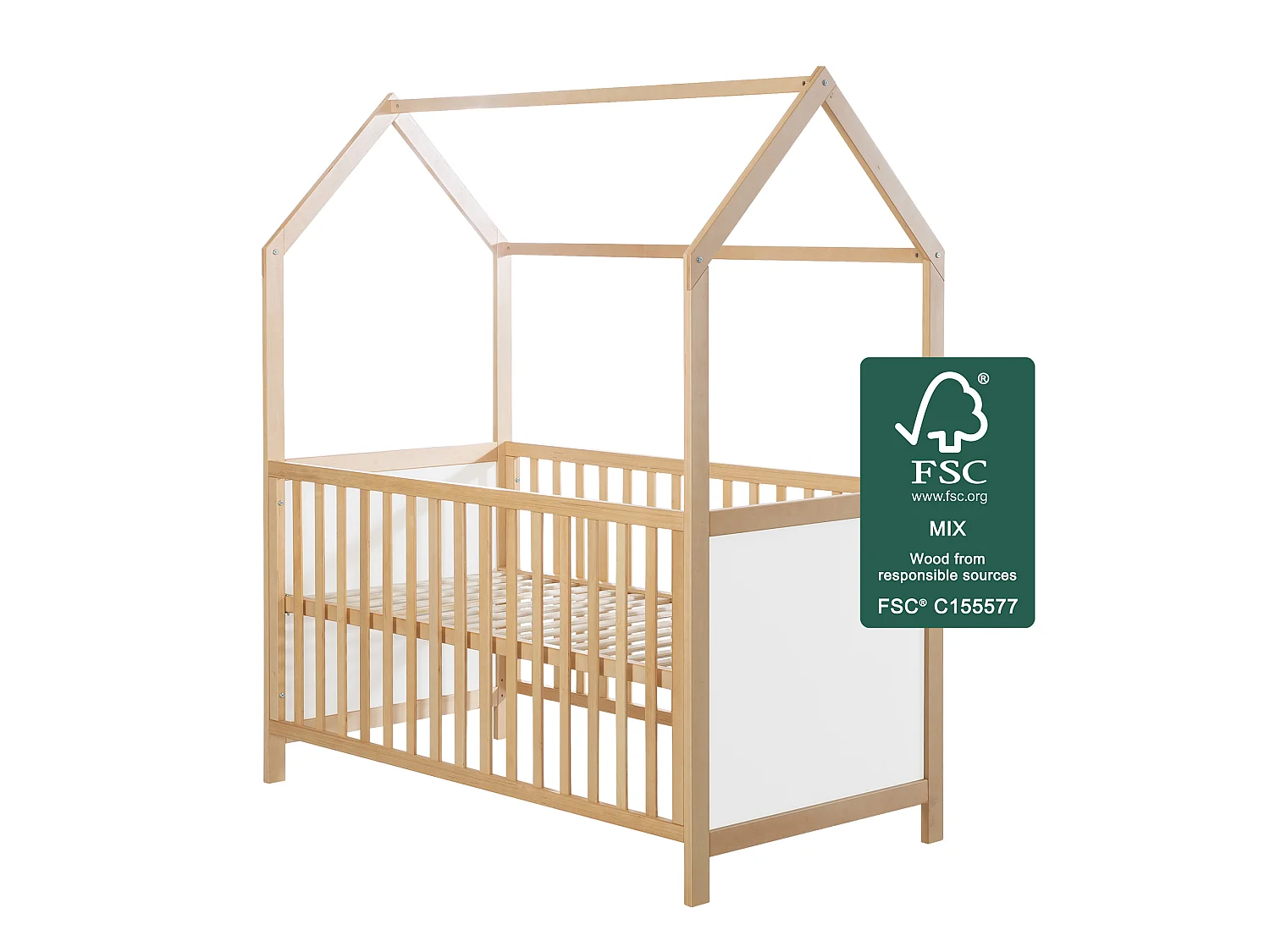 Lit Enfant Convertible Roba Bicolore 70 x 140 cm à 3 Hauteurs Réglables avec Base à Lattes