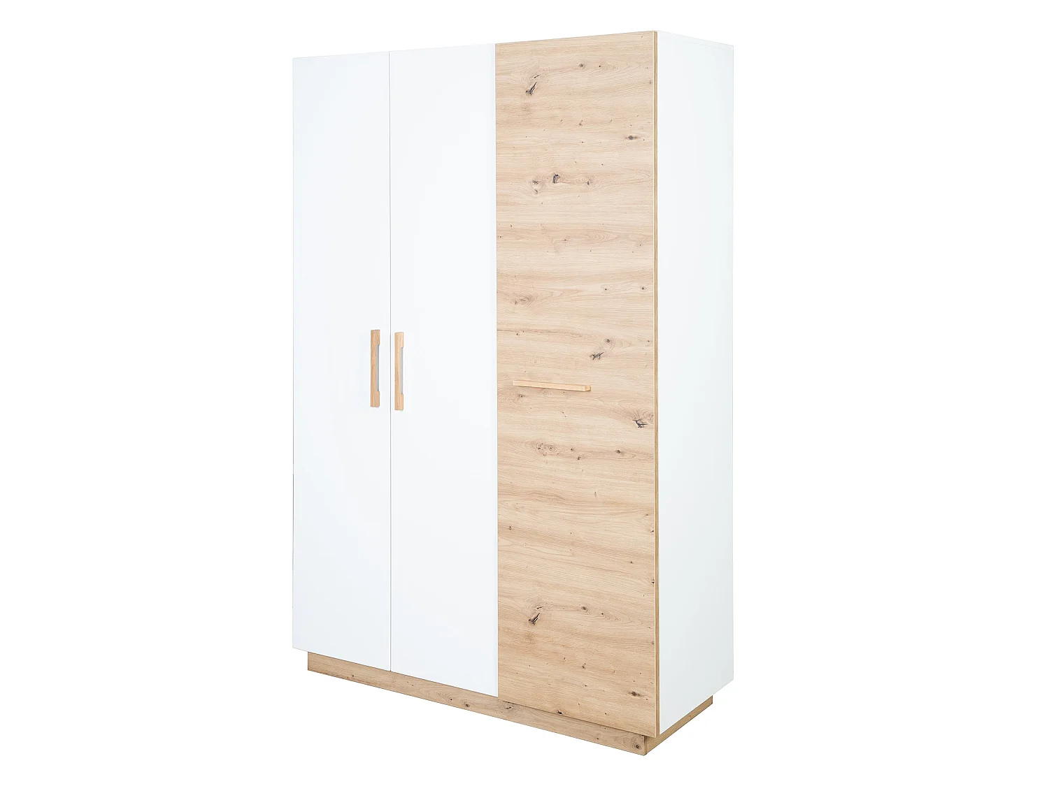 Armario blanco moderno de 3 puertas Lion con acentos de roble artesanal para habitación de bebé o niños