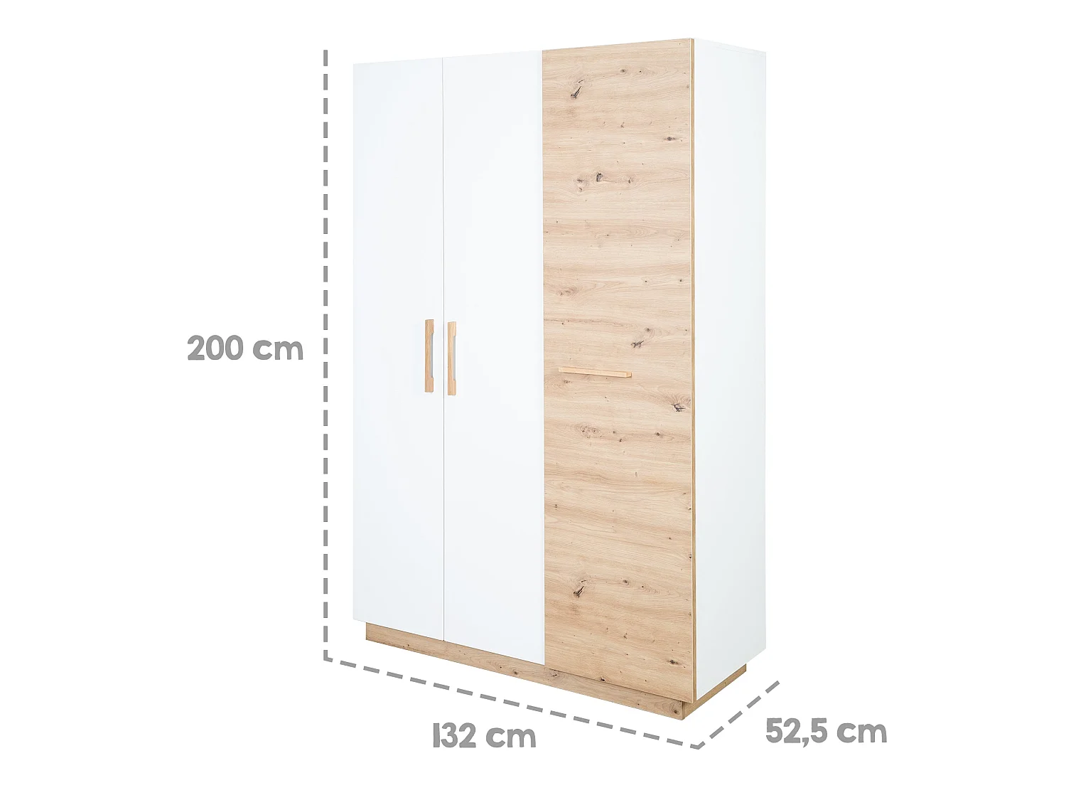 Armario blanco moderno de 3 puertas Lion con acentos de roble artesanal para habitación de bebé o niños