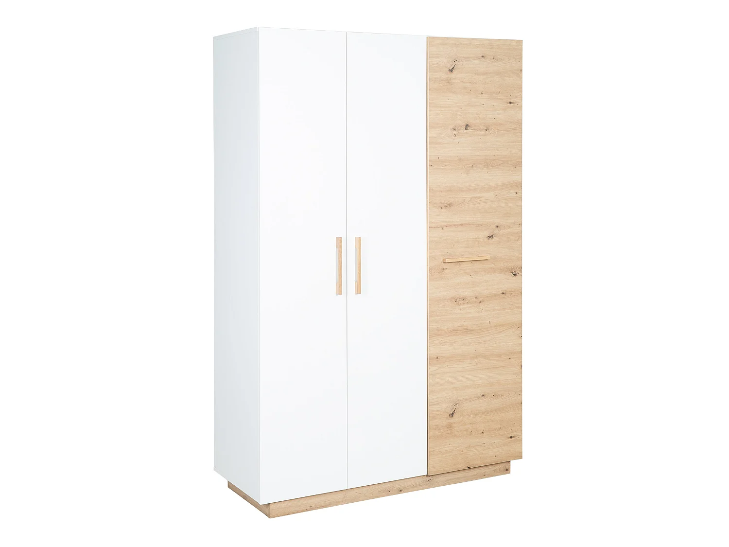 Armario blanco moderno de 3 puertas Lion con acentos de roble artesanal para habitación de bebé o niños