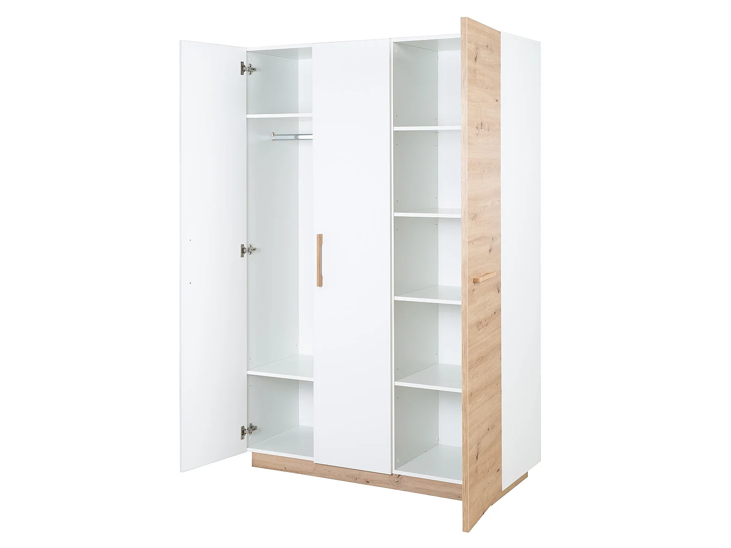 Armario blanco moderno de 3 puertas Lion con acentos de roble artesanal para habitación de bebé o niños
