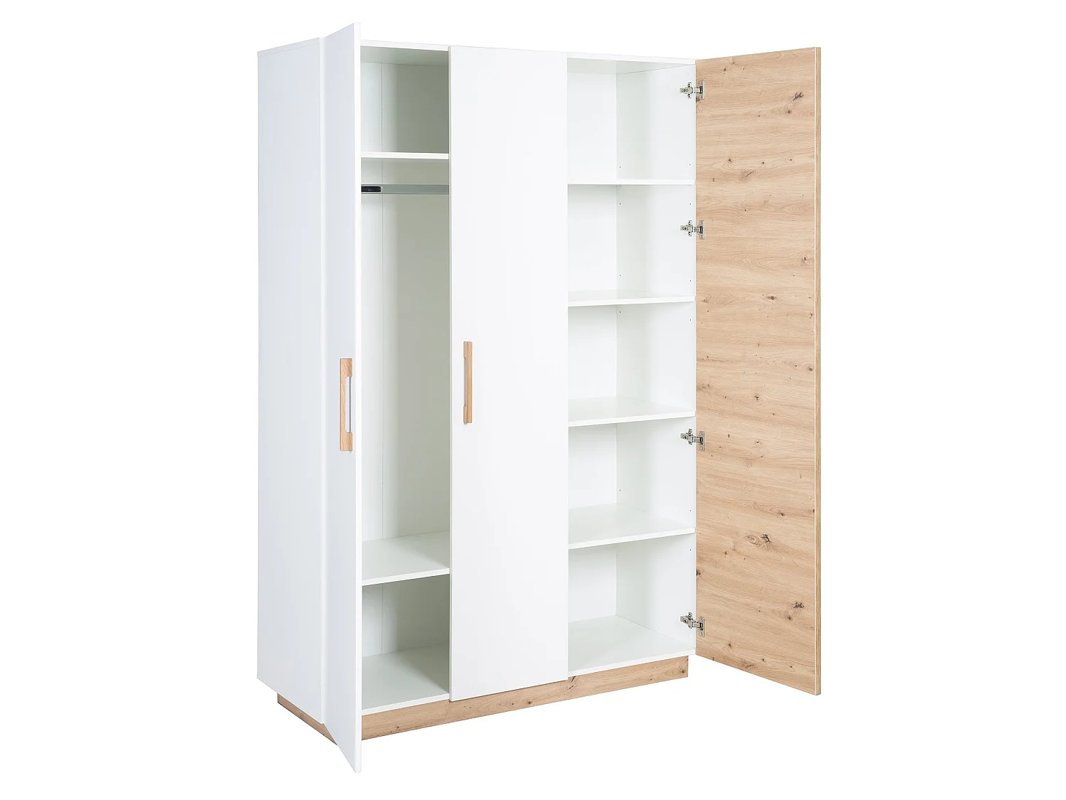 Armario blanco moderno de 3 puertas Lion con acentos de roble artesanal para habitación de bebé o niños
