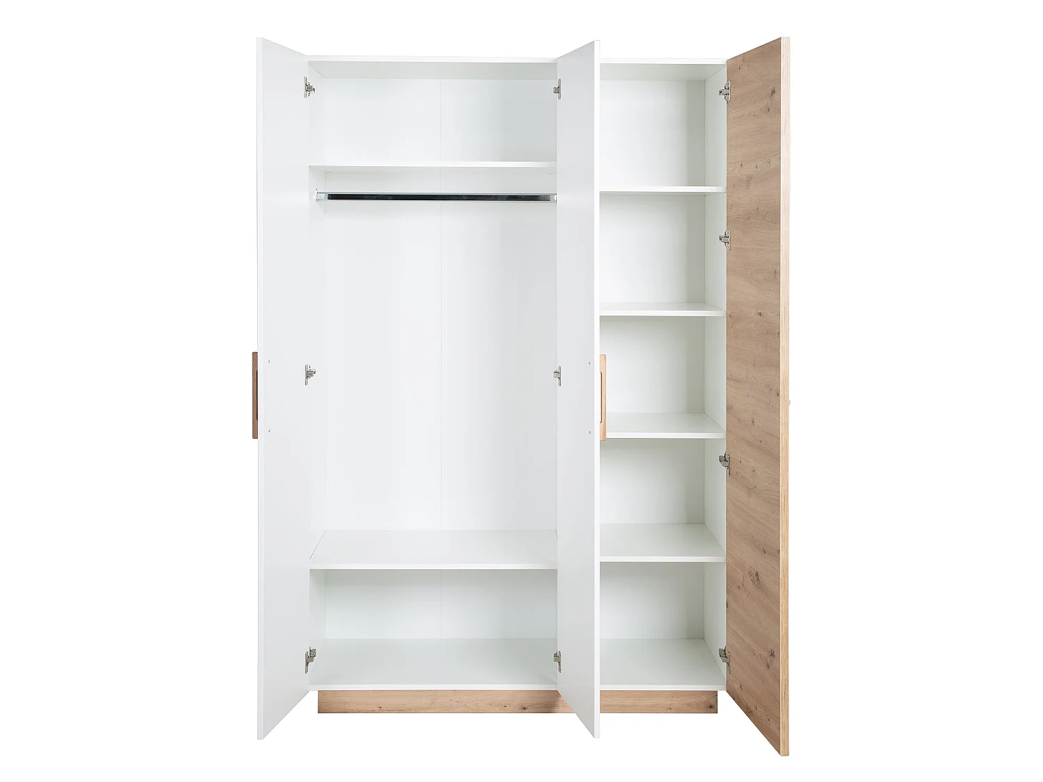 Armario blanco moderno de 3 puertas Lion con acentos de roble artesanal para habitación de bebé o niños
