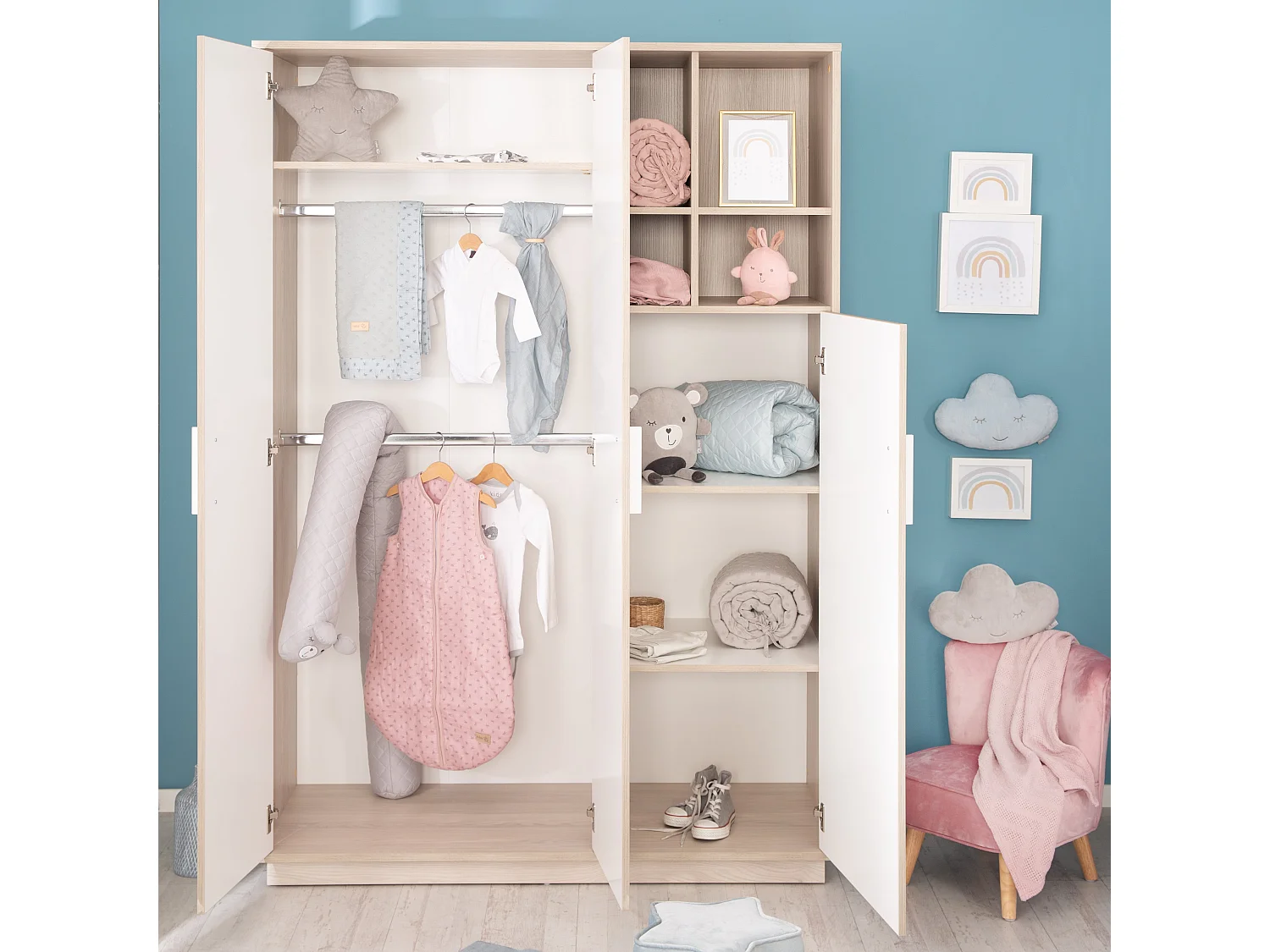 Armario de 3 puertas Roba Olaf Luna Elm/Blanco - Estilo atemporal para niños