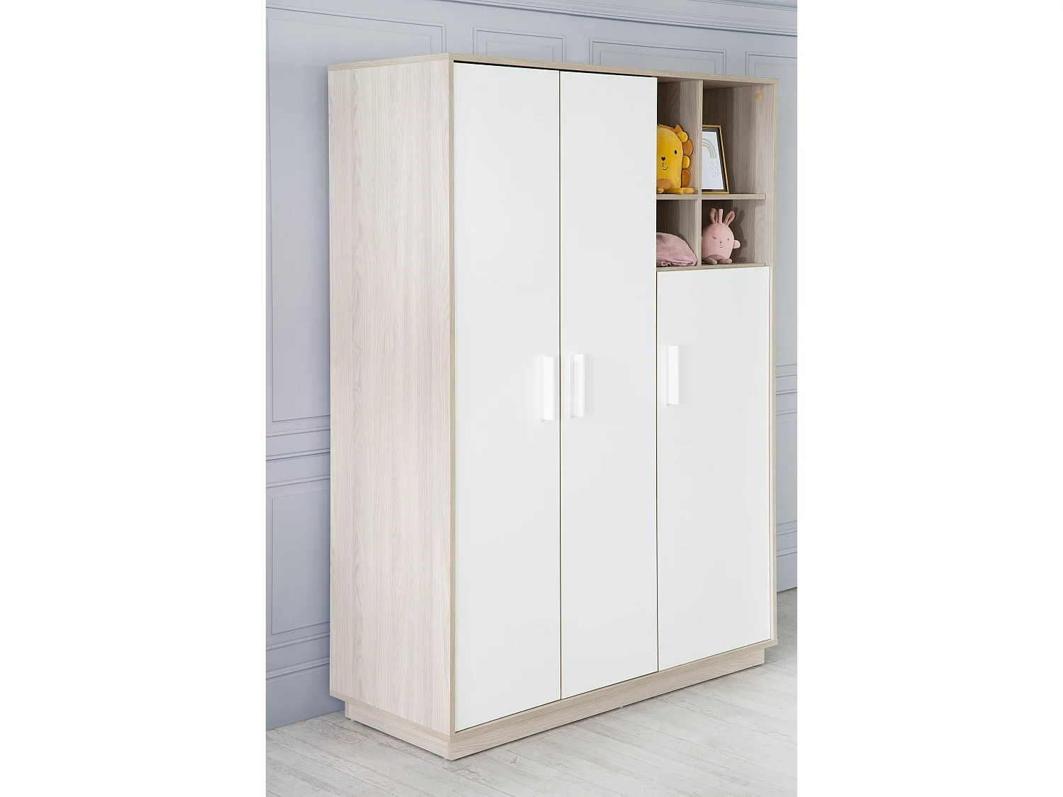 Armario de 3 puertas Roba Olaf Luna Elm/Blanco - Estilo atemporal para niños