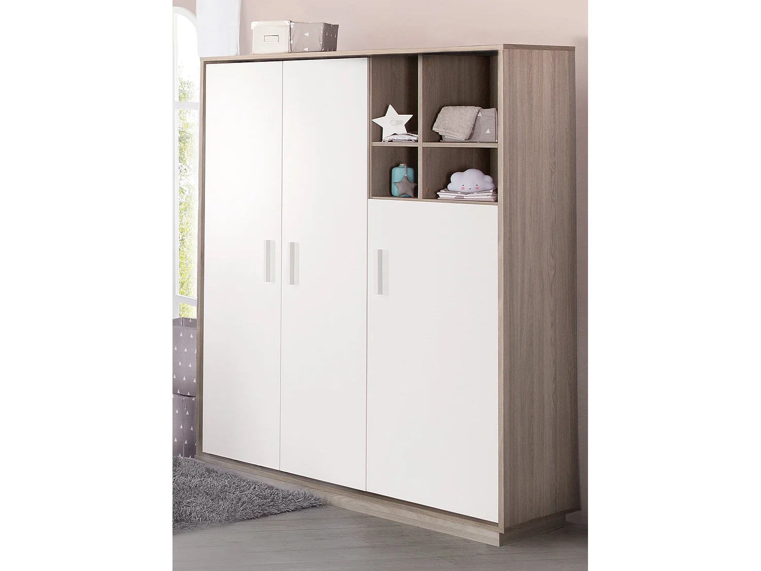 Armario de 3 puertas Roba Olaf Luna Elm/Blanco - Estilo atemporal para niños
