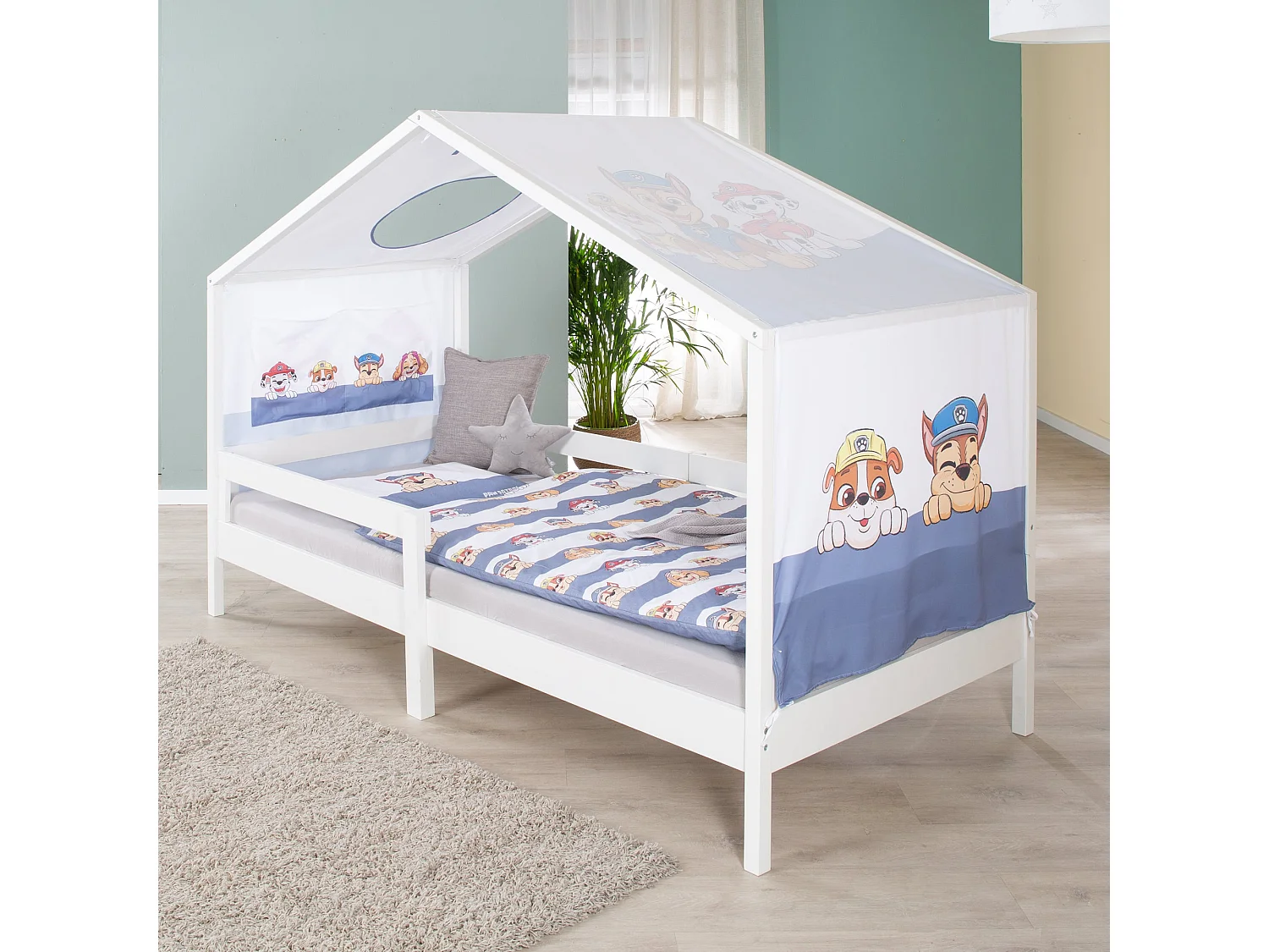 Lit Roba House 90x200 cm avec Barrière de Sécurité et Tiroirs de Rangement - Blanc