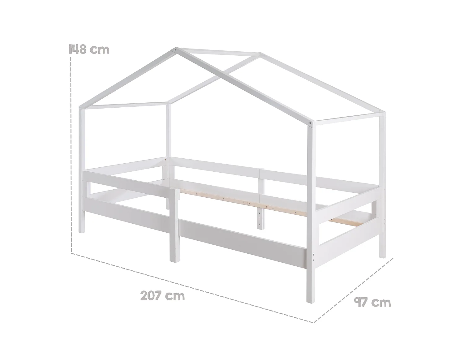 Lit Roba House 90x200 cm avec Barrière de Sécurité et Tiroirs de Rangement - Blanc