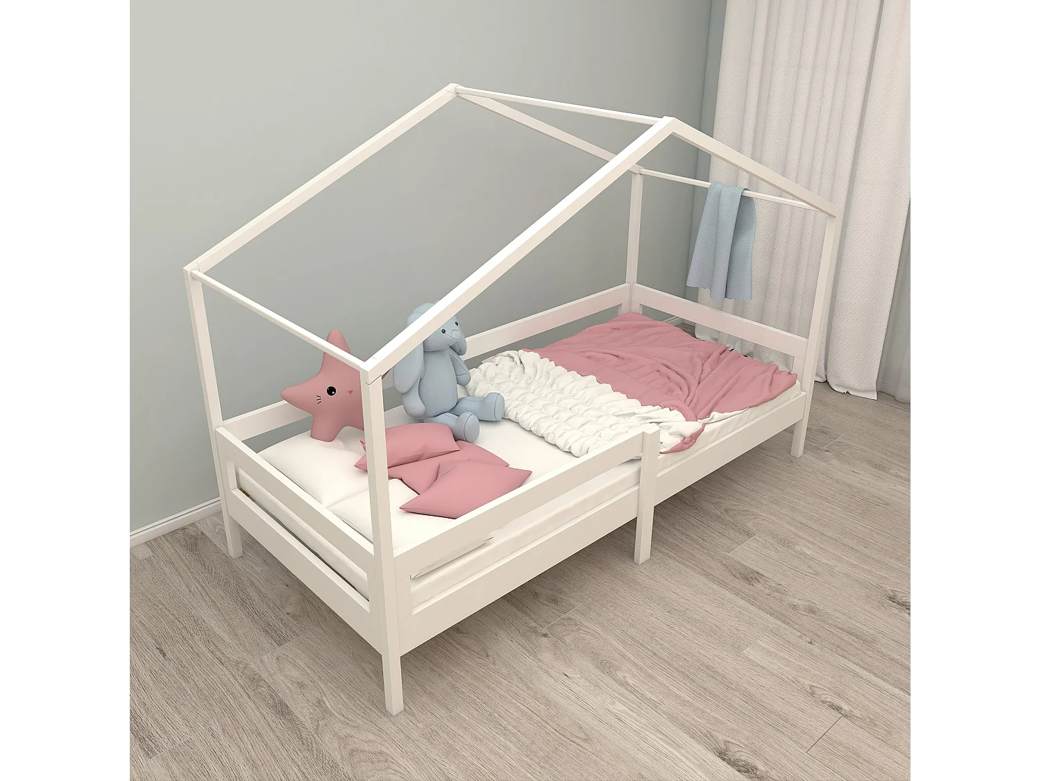 Lit Roba House 90x200 cm avec Barrière de Sécurité et Tiroirs de Rangement - Blanc