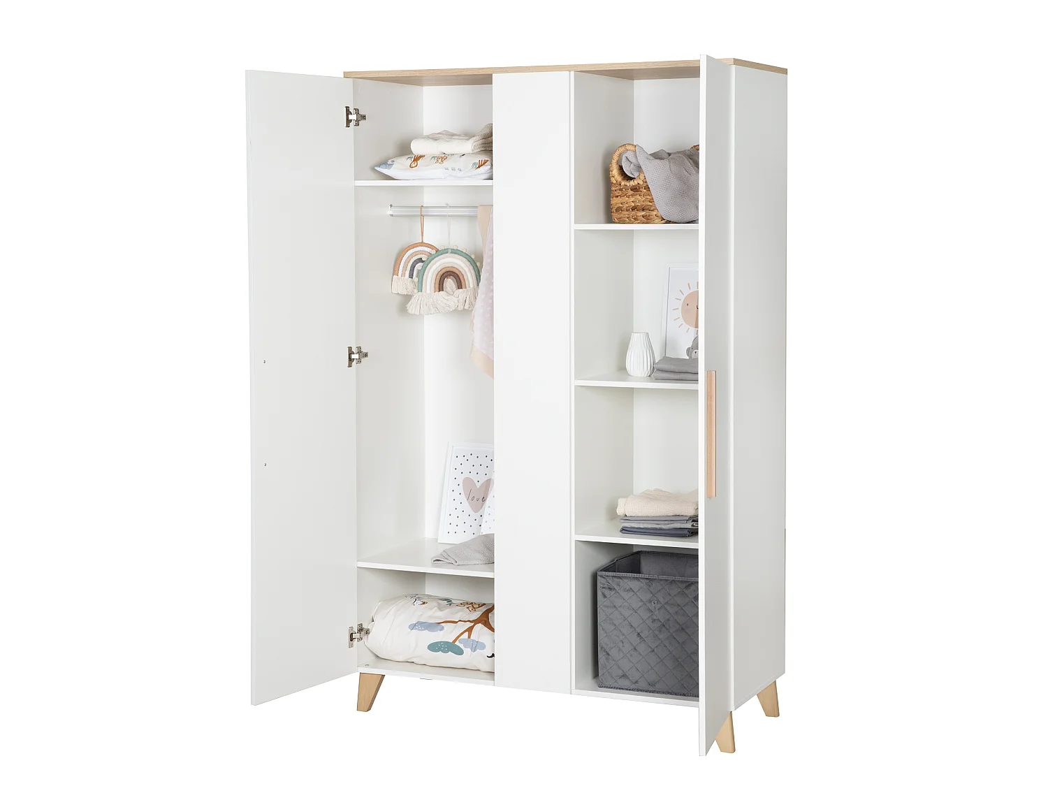 Armadio Moderno Bianco per Bambini e Neonati Leon con Porte Soft-Close e Ampio Spazio di Stoccaggio