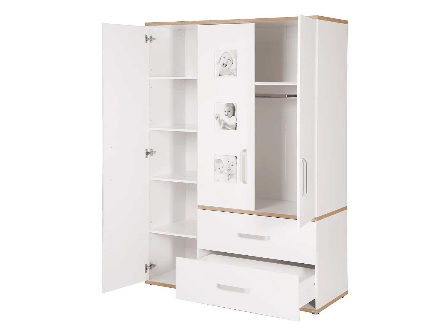 Armario infantil de 3 puertas Roba Pia con Softclose y Marcos de Fotos Integrados en 'Sanremo Eiche Sand'