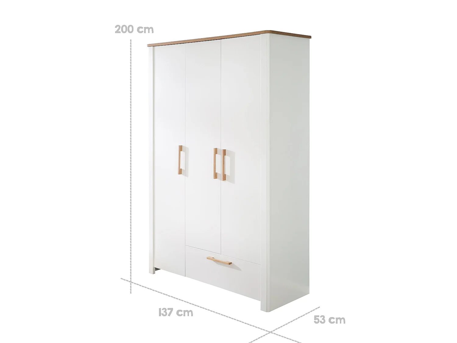Roba Armario Infantil de 3 Puertas Ava Blanco con Decoración de Roble Artesanal