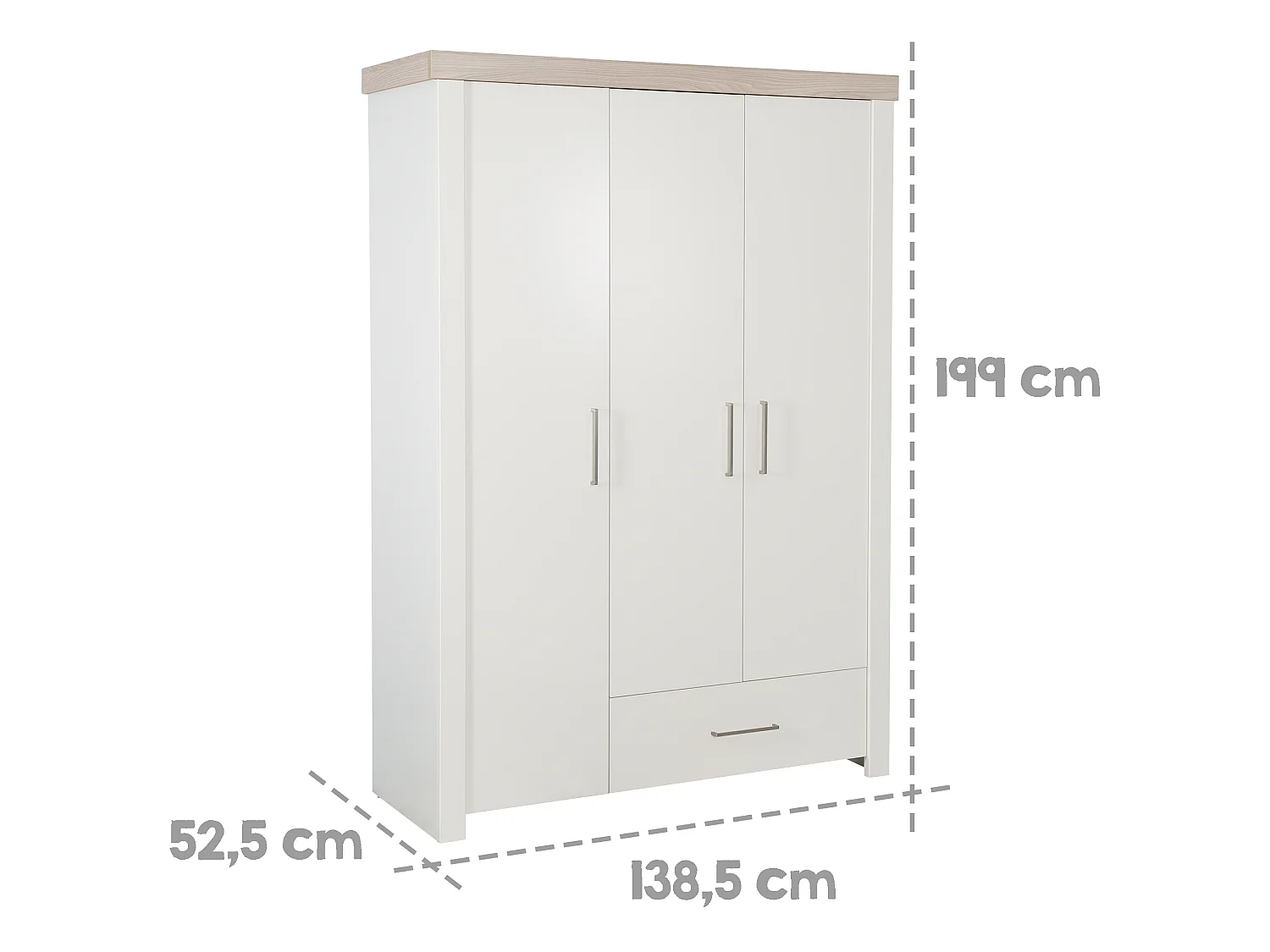 Armario para bebé de 3 puertas Roba Lucy en blanco con acabado Luna Elm
