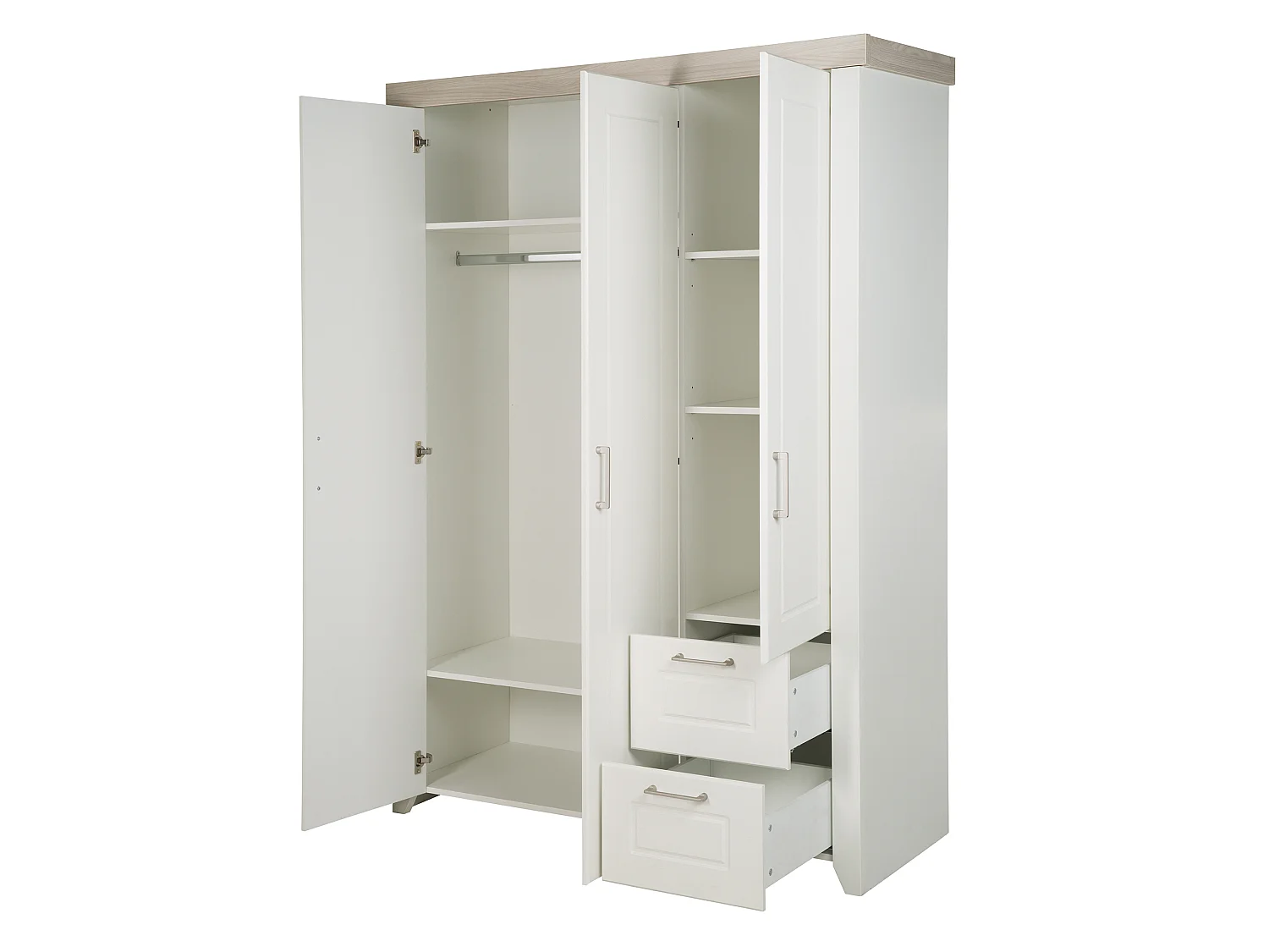 Armario de bebé y niños de 3 puertas 'Felicia' en blanco y blanco canadiense con puertas de cierre suave y amplio almacenamiento