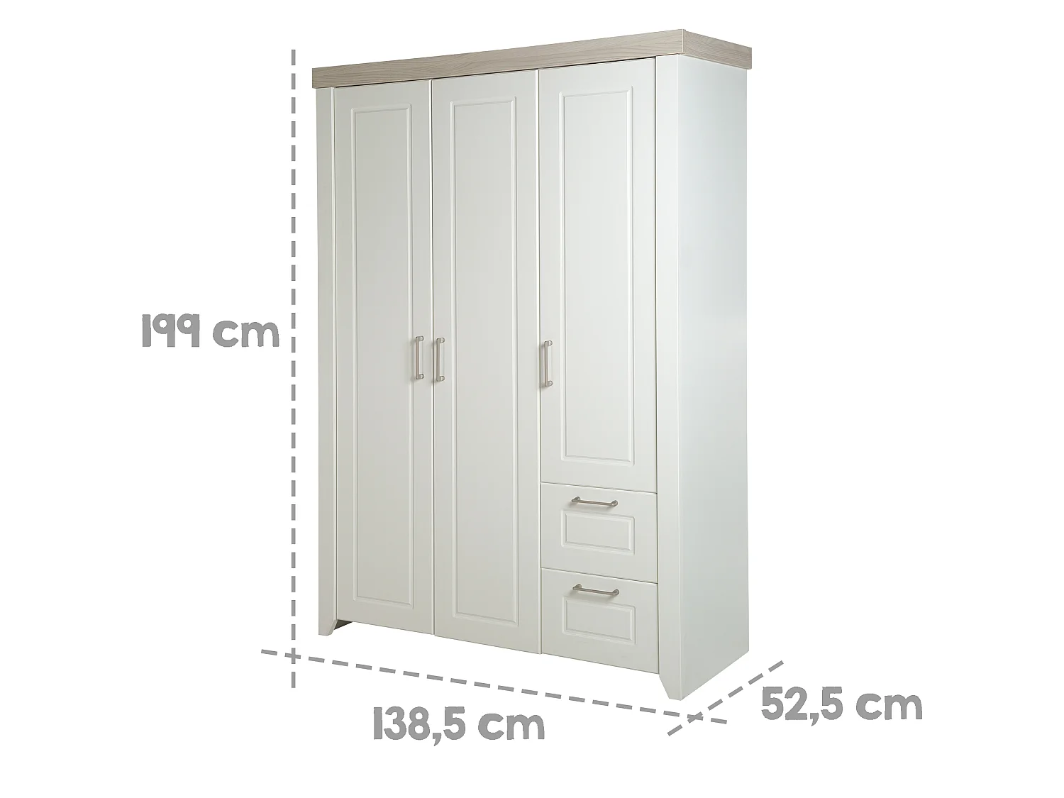 Armario de bebé y niños de 3 puertas 'Felicia' en blanco y blanco canadiense con puertas de cierre suave y amplio almacenamiento