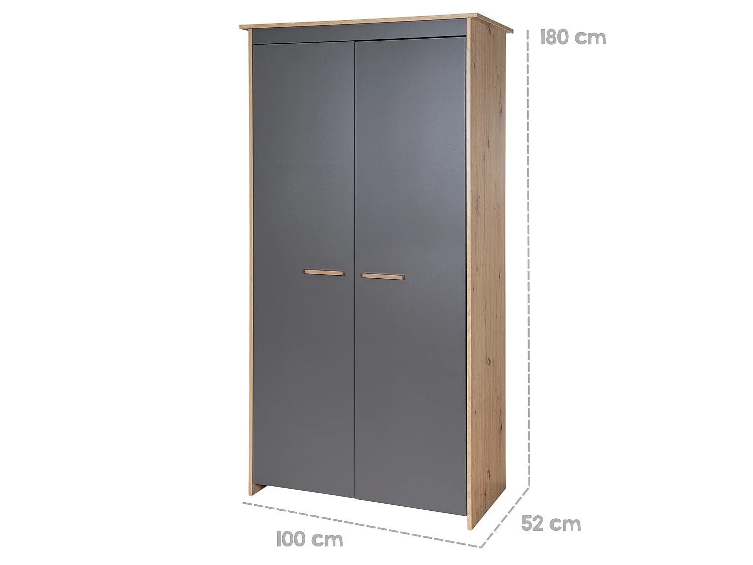 Armoire pour enfants à 2 portes "Anna" moderne en finition chêne Kent et gris anthracite