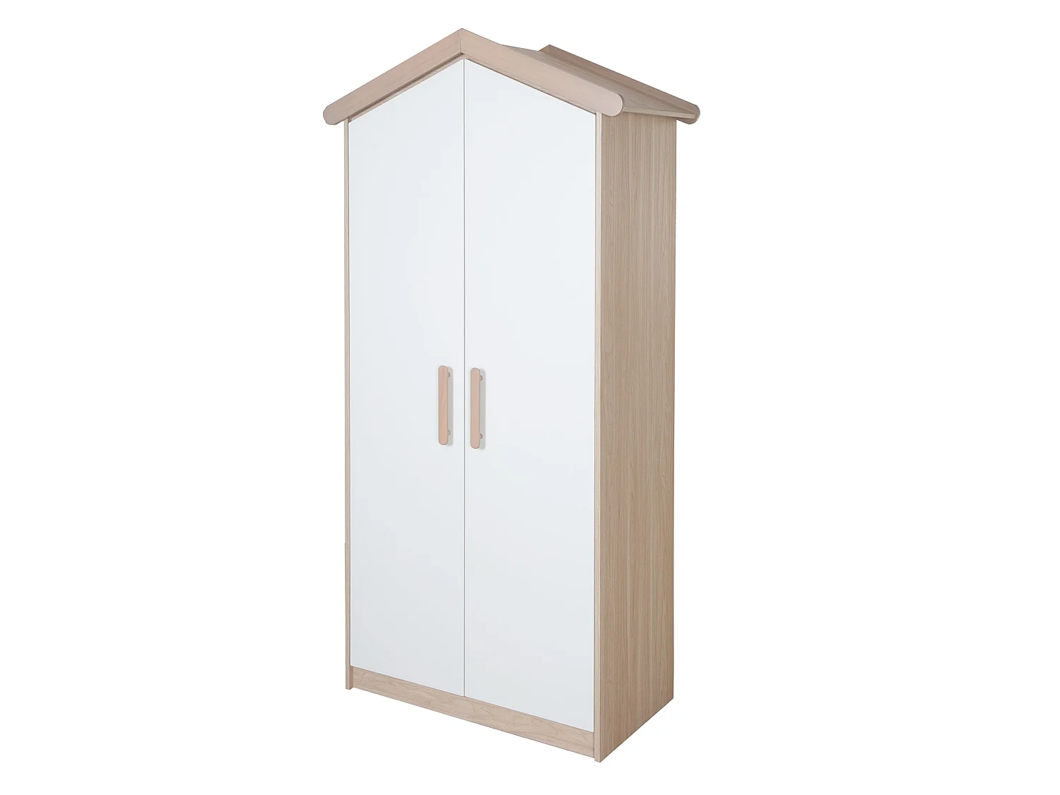 Armario infantil de 2 puertas Roba Cabane con diseño de casa, decoración de roble, mecanismo de cierre suave