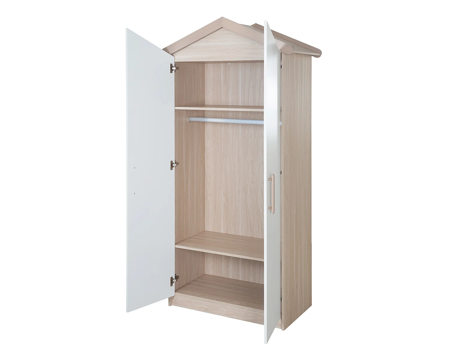 Armario infantil de 2 puertas Roba Cabane con diseño de casa, decoración de roble, mecanismo de cierre suave