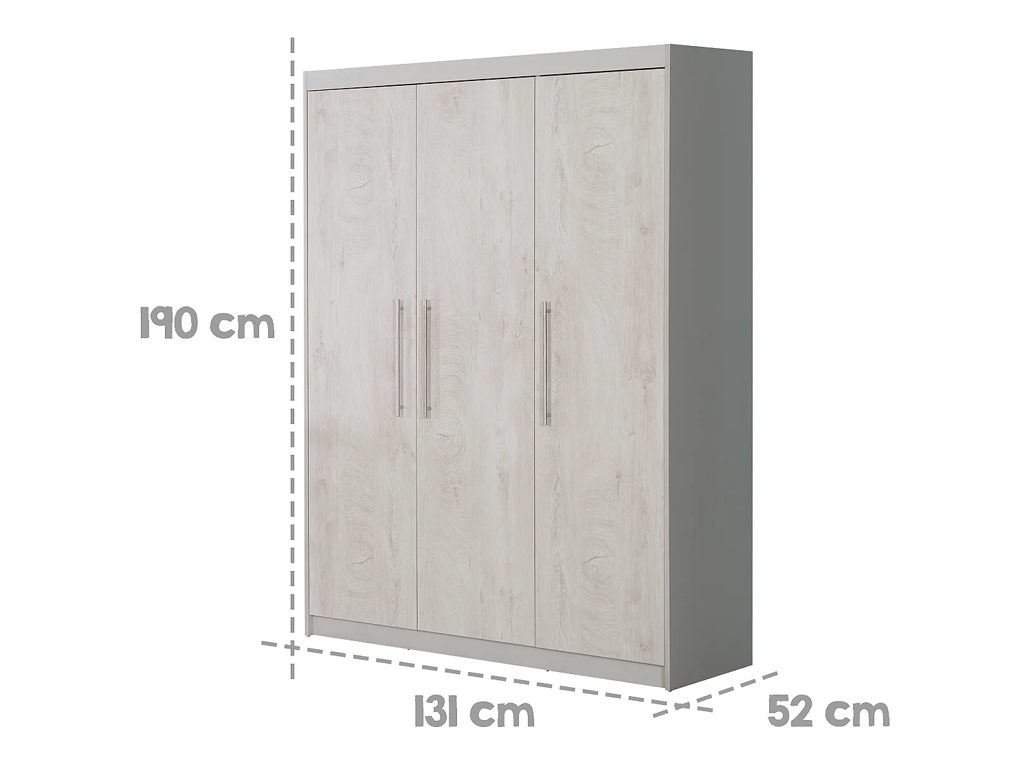 Armoire Roba Maren 2 à 3 portes avec fermeture douce, chêne blanc et gris clair, de l'enfant à l'adulte