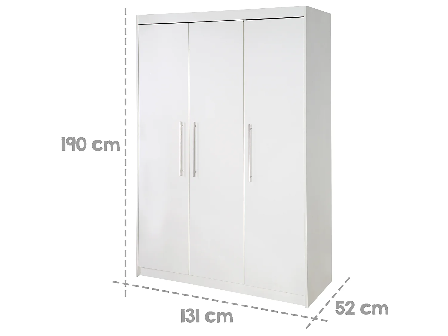 Armario de 3 Puertas Roba Maren con Manijas de Metal - Blanco, Muebles para la Habitación del Niño, 190x131x52cm