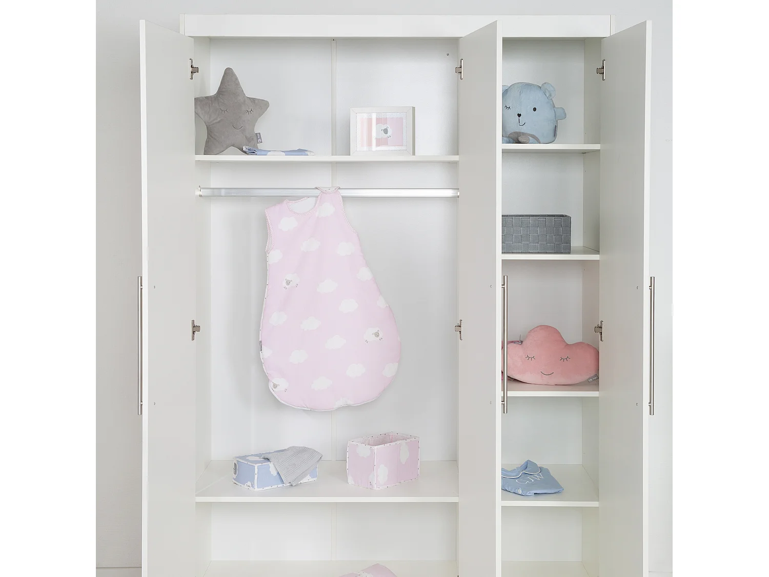 Armario de 3 Puertas Roba Maren con Manijas de Metal - Blanco, Muebles para la Habitación del Niño, 190x131x52cm