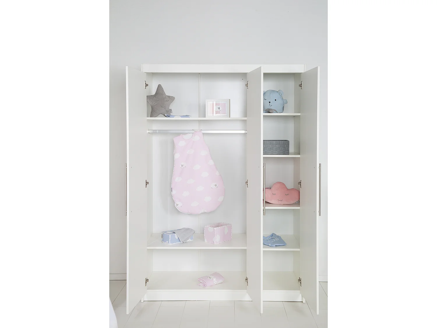 Armario de 3 Puertas Roba Maren con Manijas de Metal - Blanco, Muebles para la Habitación del Niño, 190x131x52cm