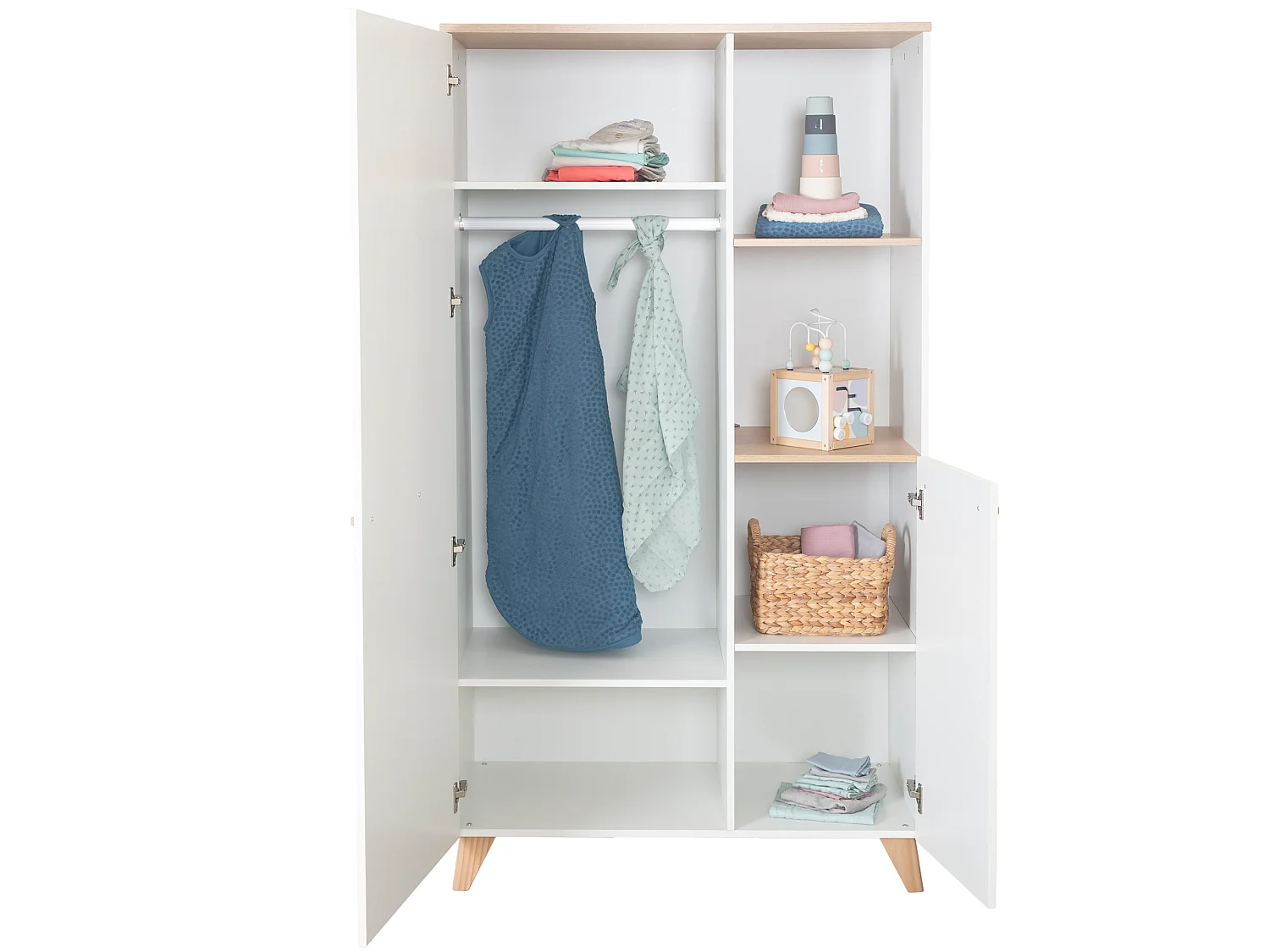 Armoire moderne pour enfants à 2 portes Leon Othello Eiche & finition blanche