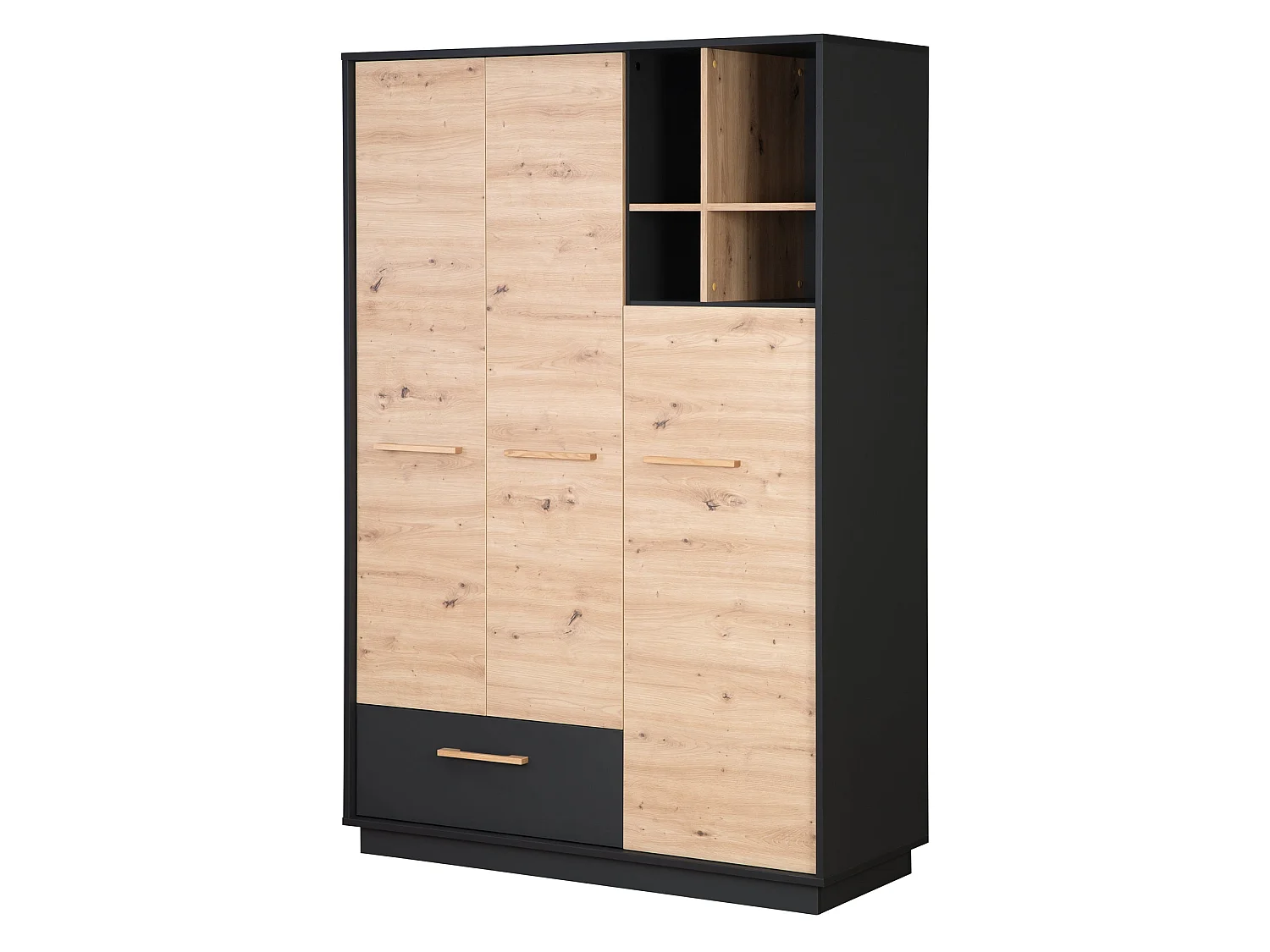 Armoire bébé et enfant à 3 portes Roba Lenn en anthracite avec portes en chêne Artisan