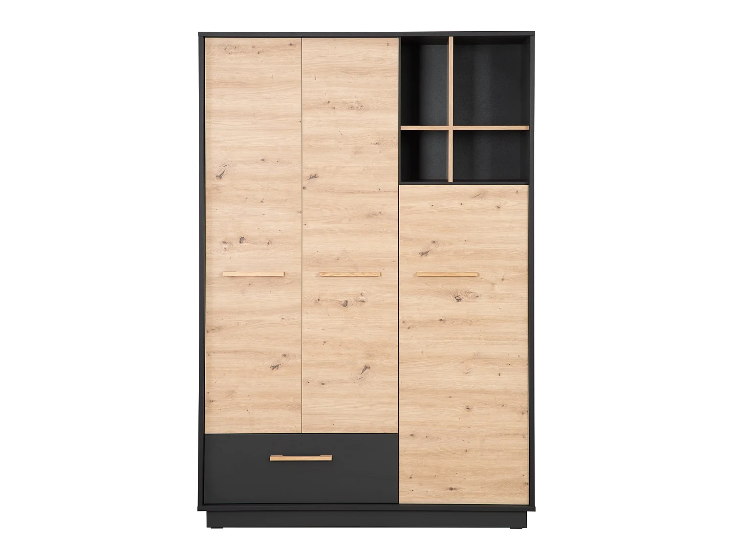 Armoire bébé et enfant à 3 portes Roba Lenn en anthracite avec portes en chêne Artisan