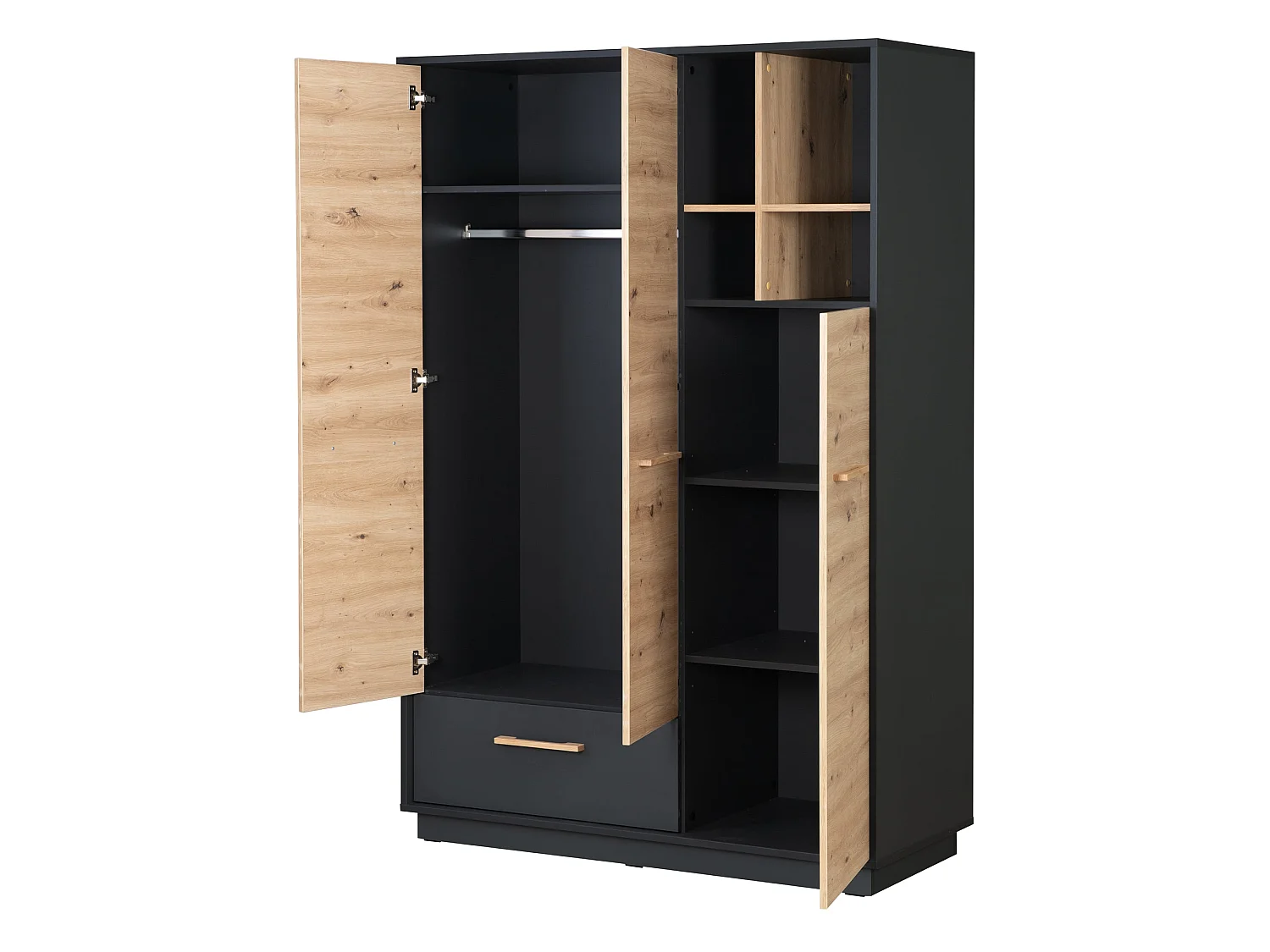 Armoire bébé et enfant à 3 portes Roba Lenn en anthracite avec portes en chêne Artisan