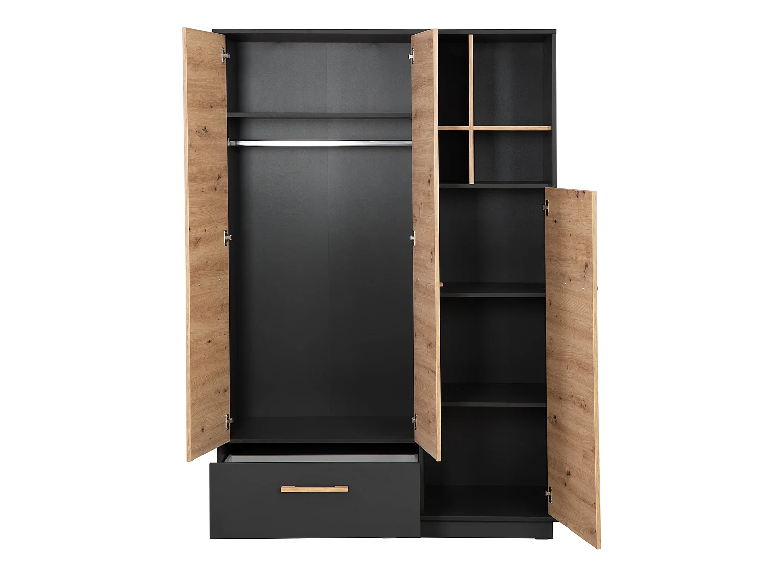 Armoire bébé et enfant à 3 portes Roba Lenn en anthracite avec portes en chêne Artisan