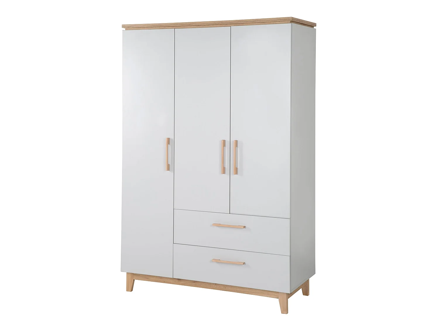 Armoire enfant 3 portes Roba Caro avec technologie de fermeture douce, Gris/Chêne Doré, 200x134.5x55 cm
