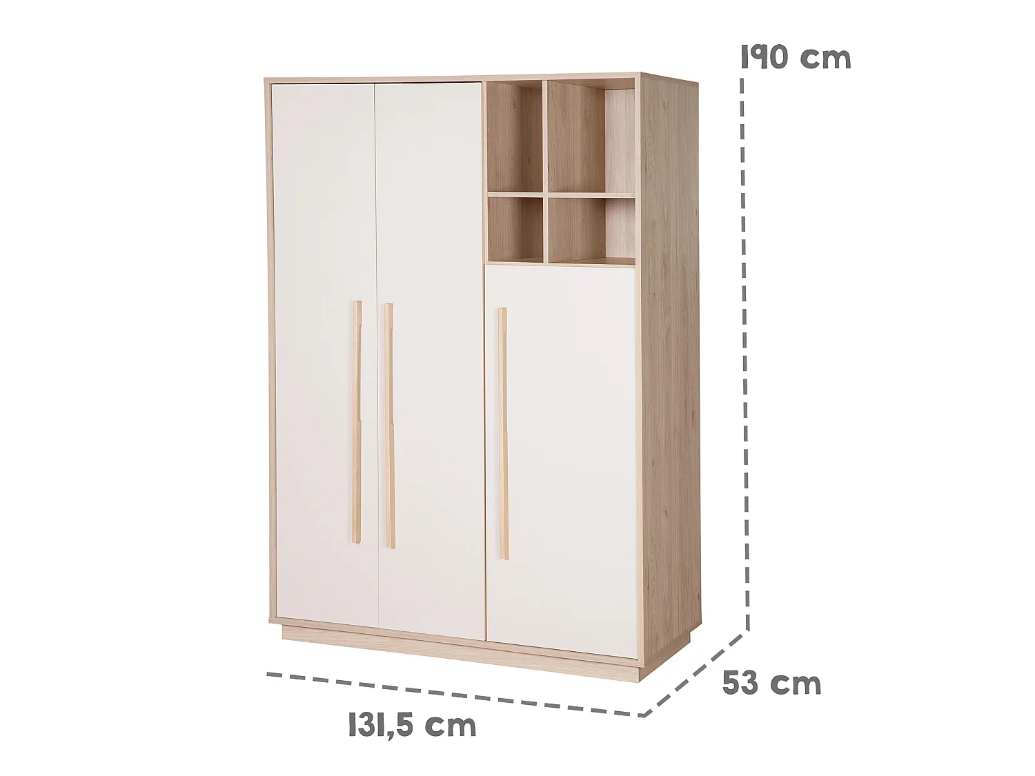 Armario moderno de 3 puertas para bebé y niños Elva en Cashmere y madera de castaño Virginia
