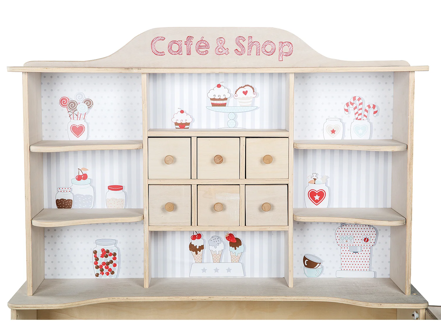 Grande Magasin de Jouets en Bois 'Café & Shop' pour Enfants avec Étagères, Comptoirs et Rangement